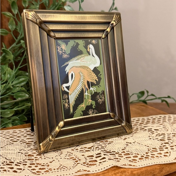 Other - Vintage Brass/bronze tone Table Frame with Crane Art playing card KEM vintage